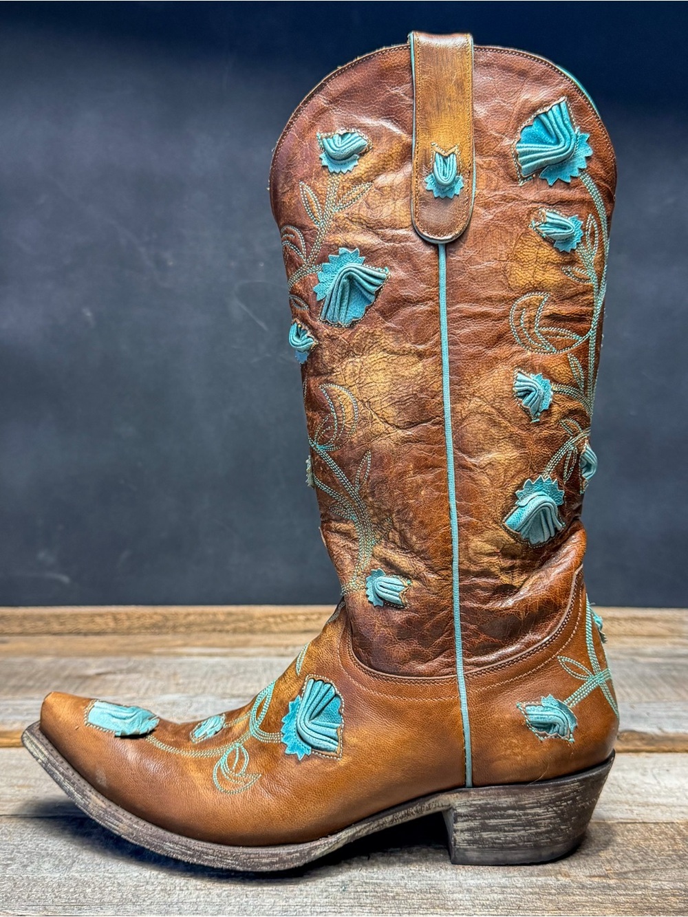 Old Gringo Embroidered Tall Leather Cowgirl Boots - Brown with Turquoise Accent - Picture 10 of 11
